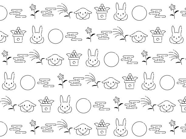 Tsukimi pattern background It is an illustration of a Tsukimi pattern background. ornamental grass white background stock illustrations