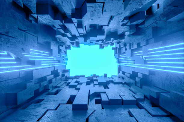 istock 3d abstract tunnel background with ultraviolet neon lights, glowing lines 1271881519