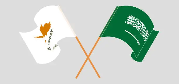Vector illustration of Crossed and waving flags of Cyprus and the Kingdom of Saudi Arabia