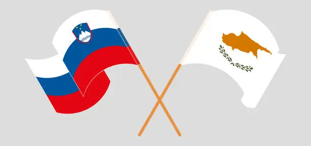 Vector illustration of Crossed and waving flags of Cyprus and Slovenia