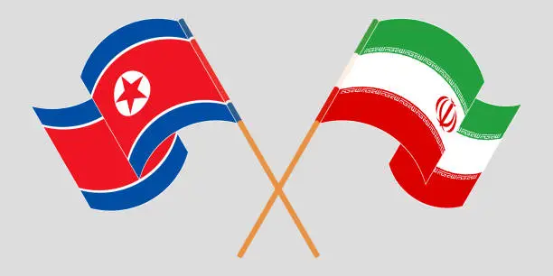 Vector illustration of Crossed and waving flags of Iran and North Korea