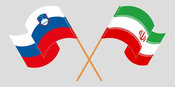 Vector illustration of Crossed and waving flags of Iran and Slovenia