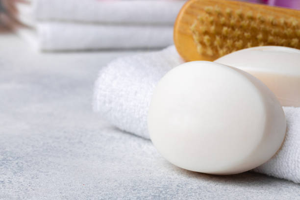 istock Bar of natural handmade soap, towel and spa objects 1271884086