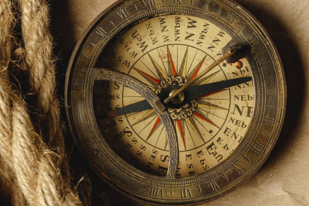 istock Ship rope and compass on wooden background 1271884633