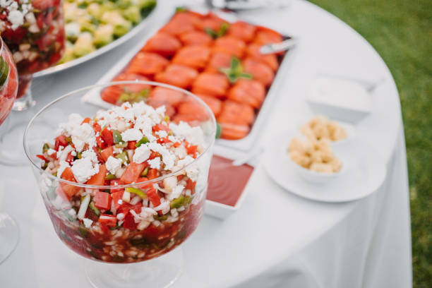 Fresh salad buffet on a wedding in Mallorca, selective focus