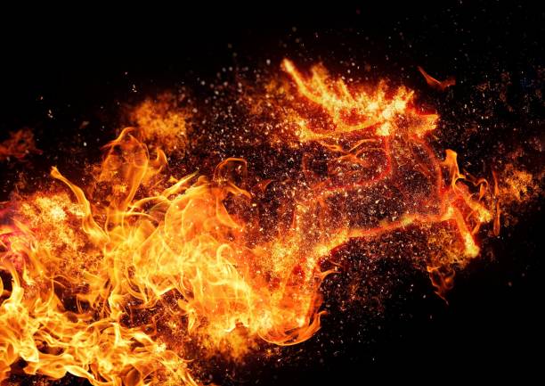 Flame reindeer running in the night sky