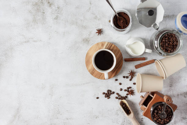 istock Ingredients and equipment for making coffee top view. 1271889206