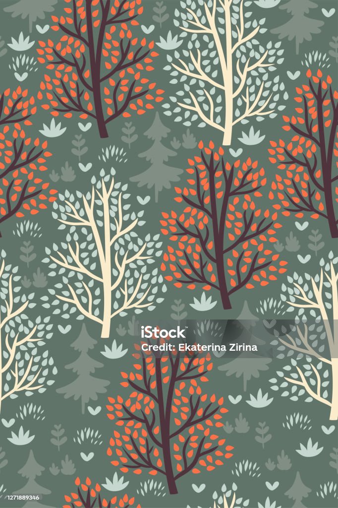 Forest Seamless Pattern With Trees Vector Graphics Stock Illustration ...