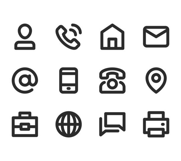 ilustrações de stock, clip art, desenhos animados e ícones de contact information bold line icons for business card. info vector symbols and signs. - grosso