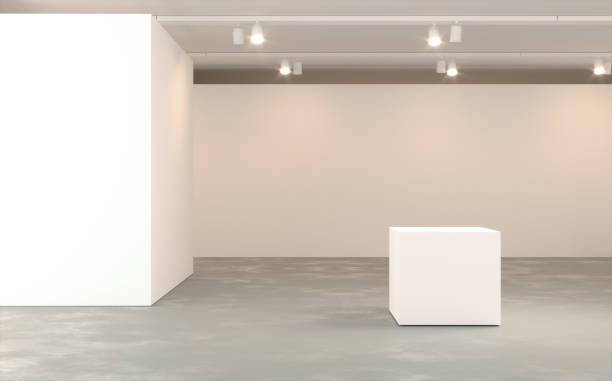 istock Exhibition gallery with pedestal empty walls 1271894348