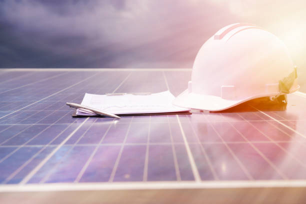 istock Happy working solar station photovoltaic panels,Science solar energy,engineer working on checking and maintenance equipment at industry solar power,Chart Section Power consumption. 1271899294