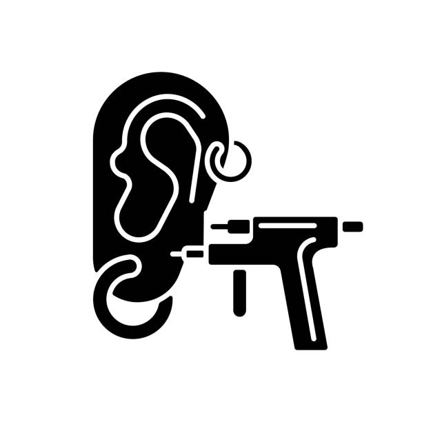 Piercing black glyph icon Piercing black glyph icon. Beauty salon. Body modifications. Ear, nose and body piercing. Beauty procedures. Jewellery wearing. Silhouette symbol on white space. Vector isolated illustration cartilage piercings stock illustrations