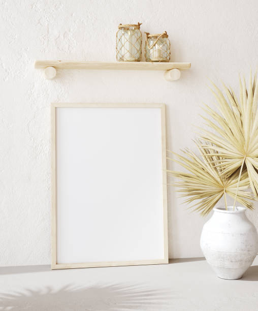 istock Mockup frame with dry plant in pot close up, nomadic style 1271901313