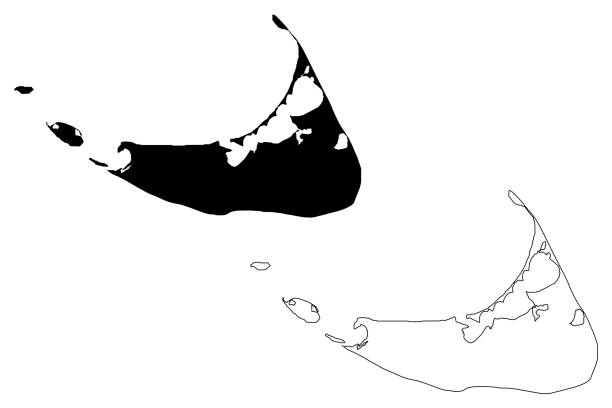 낸터킷 타운 앤 카운티, 매사추세츠 연방 (미국 카운티, 미국, 미국, 미국, 미국) 지도 벡터 일러스트레이션, 낙서 스케치 낸터킷, 터커너크 섬지도 - massachusetts map cartography nantucket stock illustrations