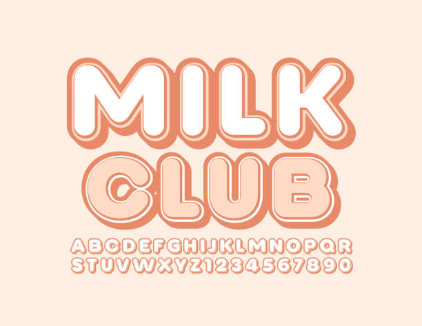 illustrazioni stock, clip art, cartoni animati e icone di tendenza di vettore gustoso segno milk club con eleganti lettere e numeri alfabetici - buying label sign sale