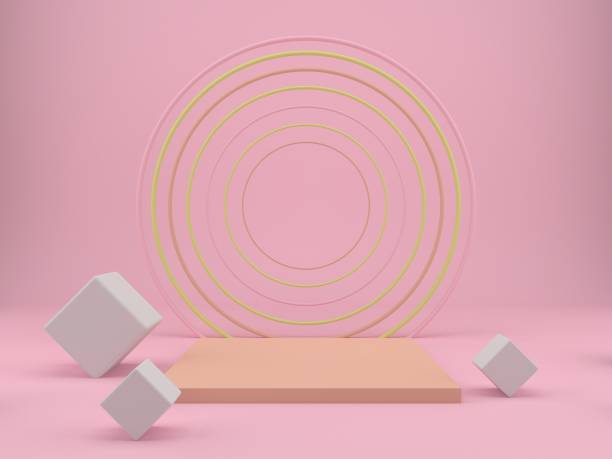 istock 3d rendering studio with geometric shapes, podium on the floor. Platforms for product presentation, mock up background. 1271906173