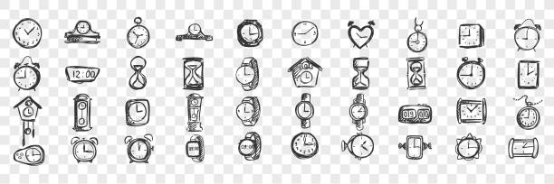 ilustrações, clipart, desenhos animados e ícones de relógios doodle set - pocket watch watch clock pocket