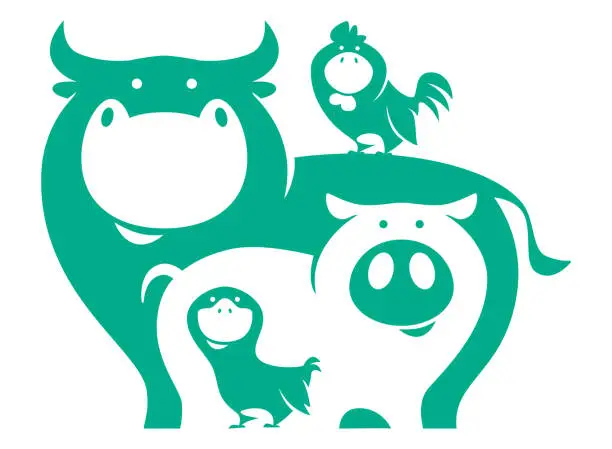 Vector illustration of cow pig chicken duck symbol