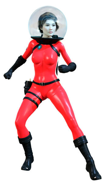 3D illustration astronaut woman on white