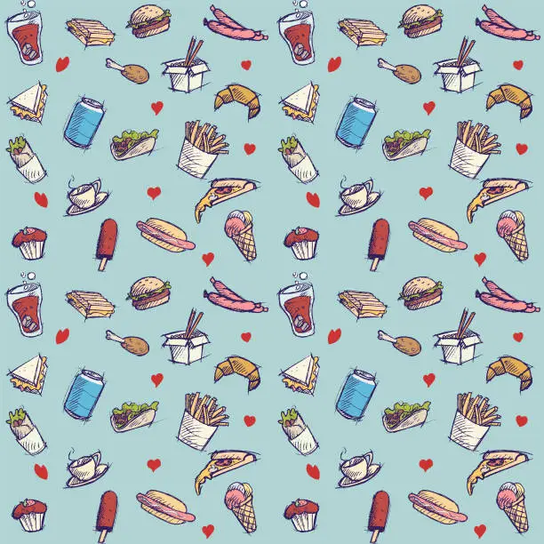 Vector illustration of Food and Drinks Pattern