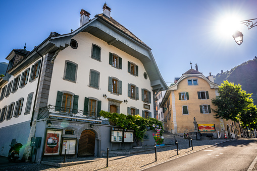 Montreux Switzerland , 5 July 2020 : Maison Visinand an historic house turned into a cultural centre in Montreux old town Switzerland