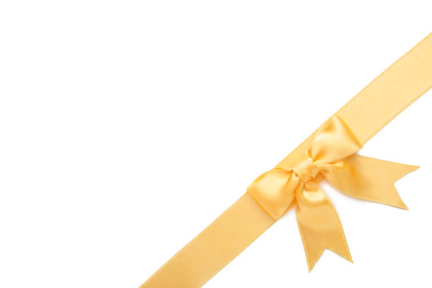 istock Beautiful gold ribbon and bow isolated on white background. 1271923489