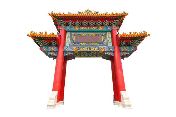 традиционные китайские ворота павильона изолированы на белом фоне. - pagoda стоковые фото и изображения