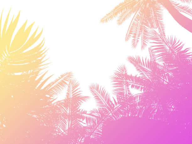 istock Palm trees silhouette background in retro style 1271924890