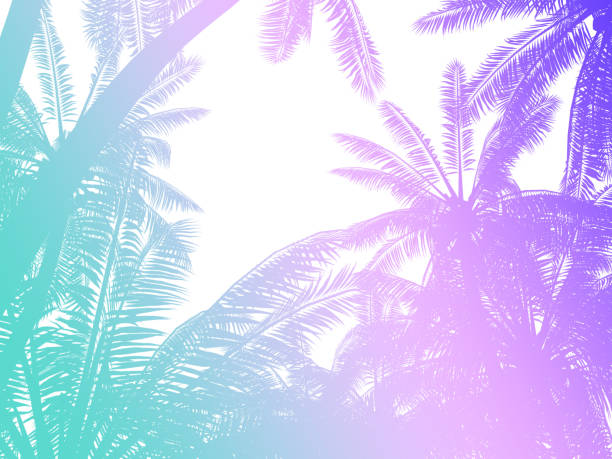 Palm trees silhouette background in retro style