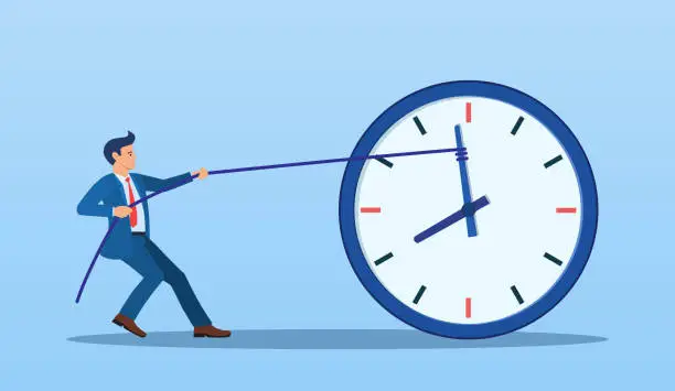 Vector illustration of Businessman trying to slow down and stop time