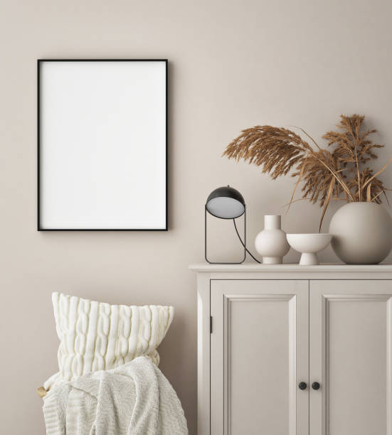 istock mock up poster frame in modern interior background, scandinavian style, 3D render 1271929089