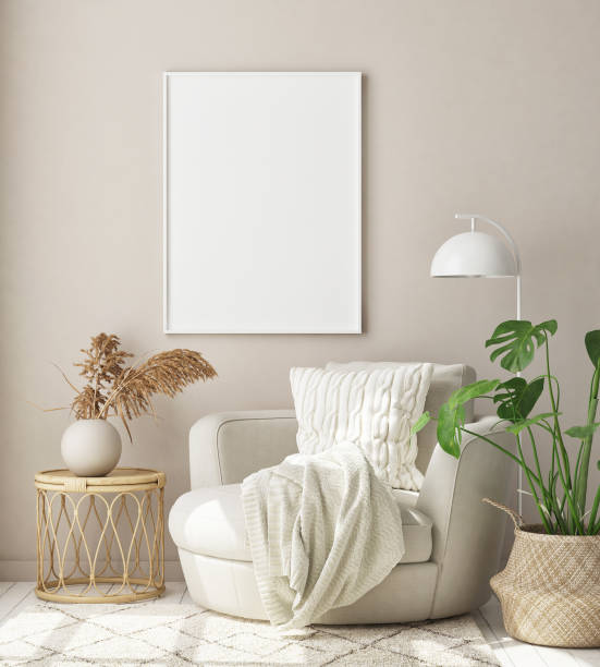 istock mock up poster frame in modern interior background, scandinavian style, 3D render 1271929092