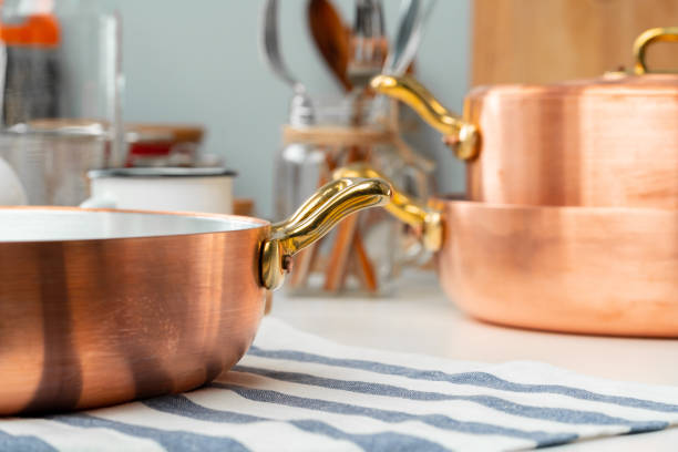 istock Close up of modern kitchen interior with copper cookware 1271932599