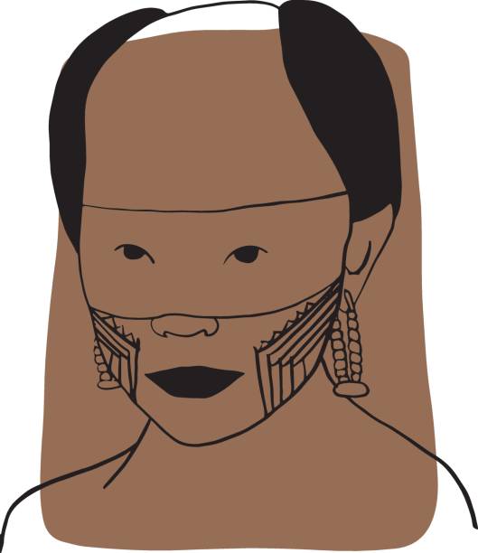 Hand-draw outline portrait of a tribal man with brown sample color Hand-draw outline portrait of a tribal man with brown sample color. Abstract colletion of different people and skin tones. Diversity concept paint silhouettes stock illustrations