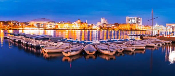 istock Panoramic shot of boat parking. Night view. 1271936854