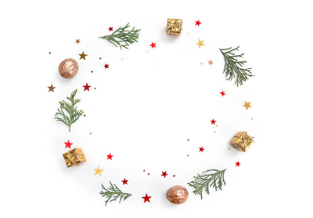 istock Christmas composition in shape of circle isolated on white background. Top view. Copy space. 1271940998