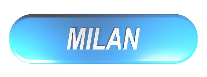 MILAN blue rounded rectangle push button - 3D rendering illustration