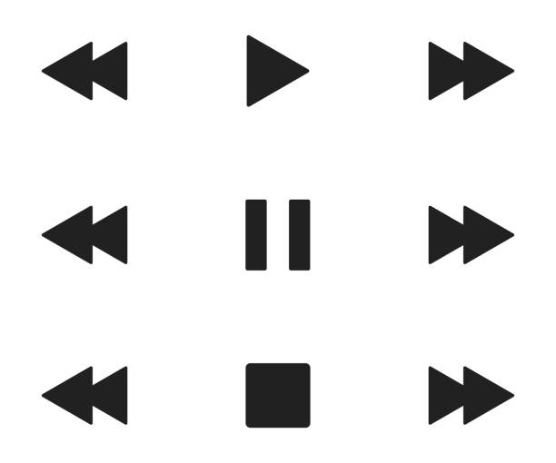 illustrations, cliparts, dessins animés et icônes de ensemble d’icônes d’interface du lecteur multimédia. collection de symboles de barre multimédia vectorielle. - playback