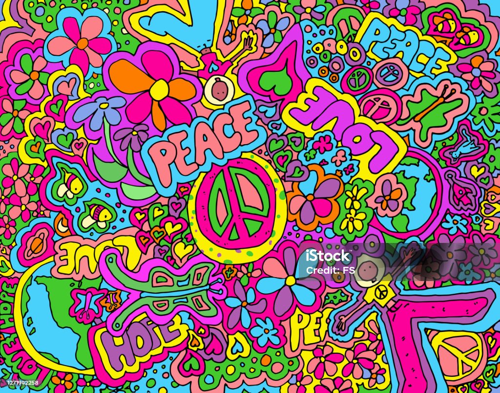 More Love And Peace Stock Illustration - Download Image Now - Hippie,  Psychedelic, Backgrounds - iStock