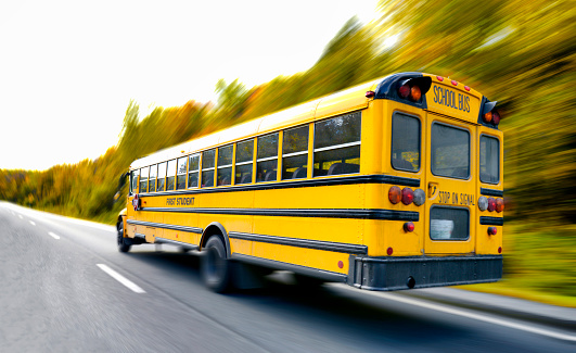 School bus motion blur, Vermont, USA.