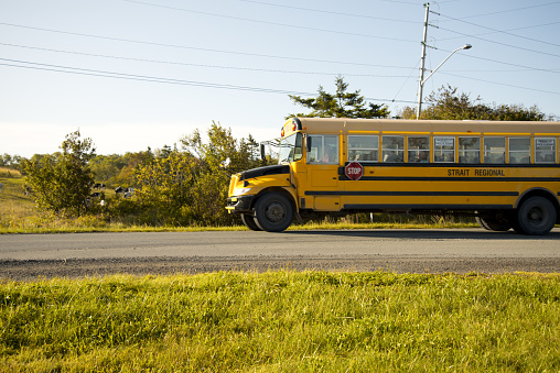 School bus motion blur, Prince Edward Island, Nova Scotia, Canada.