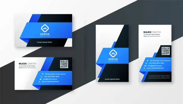 Vector illustration of abstract blue geometric business card design template