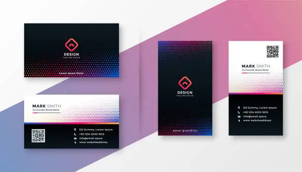 Vector illustration of colorful halftone style modern business card design