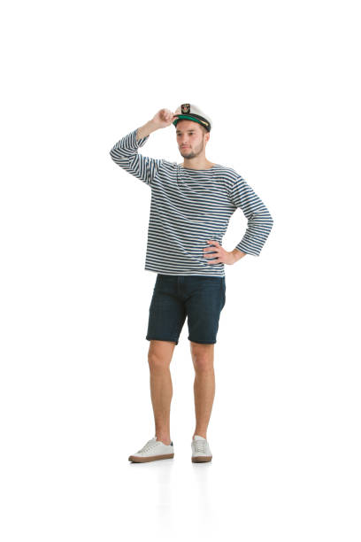 istock Caucasian male sailor in uniform isolated on white studio background 1271955677