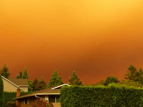 Photo of Smoky suburban view of Oregon wildfire