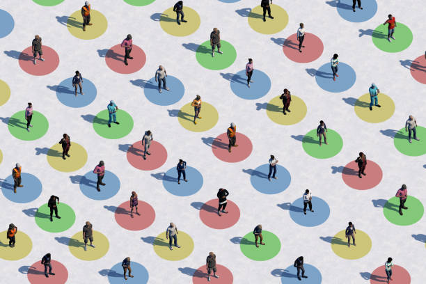 Social distancing concept with many people - Aerial view