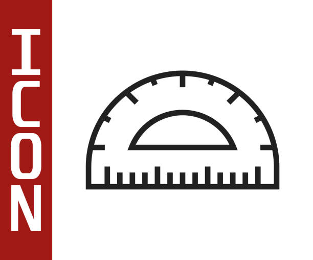 schwarze linie protractor gitter für die messung von grad symbol isoliert auf weißem hintergrund. neigungswinkelmesser. messwerkzeug. geometrisches symbol. vektor - ruler measuring instrument of measurement white stock-grafiken, -clipart, -cartoons und -symbole