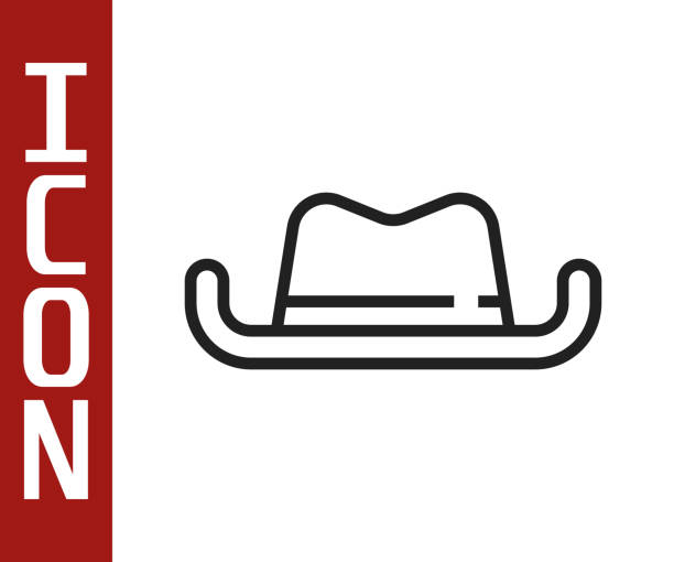 黒い線の西部カウボーイハットアイコンは、白い背景に隔離されています。ベクトル - cowboy hat hat country and western music wild west点のイラスト素材／クリップアート素材／マンガ素材／アイコン素材