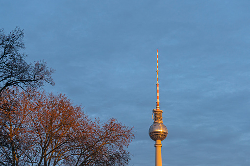 Berlin TV tower at Alexanderplatz at sunset, Germany