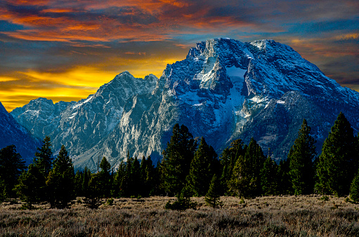 Stunning Sunset over the Majestic Peaks of the Teton Range of Grand Teton National Park in the U.S. state of Wyoming